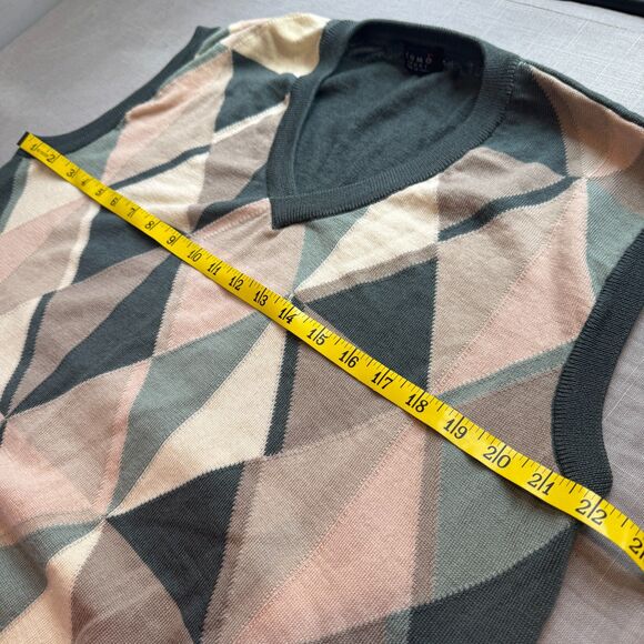 Men's Como Sport Wool & Silk Blend Argyle Sweater - Soft Fern Green/Cream - Picture 4 of 7